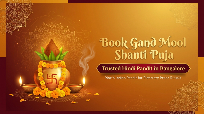 North Indian puja guide setup for Gand Mool Shanti Puja