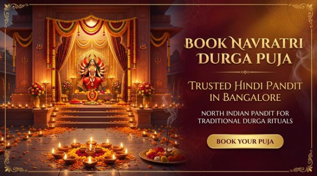 Durga Puja ritual performed by Hindi ritual guide during Navratri